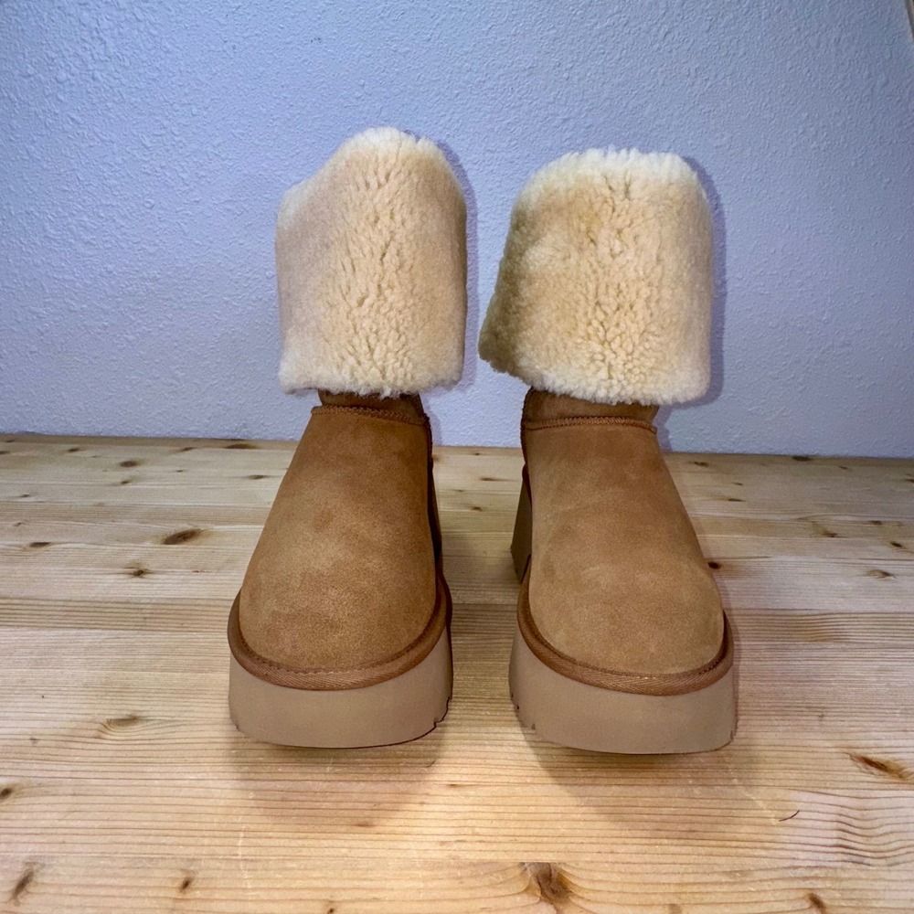 UGG Classic Ultra Mini Platform Boots Chestnut Suede‎ Shearling Womens 12 EU43 - Picture 5 of 7
